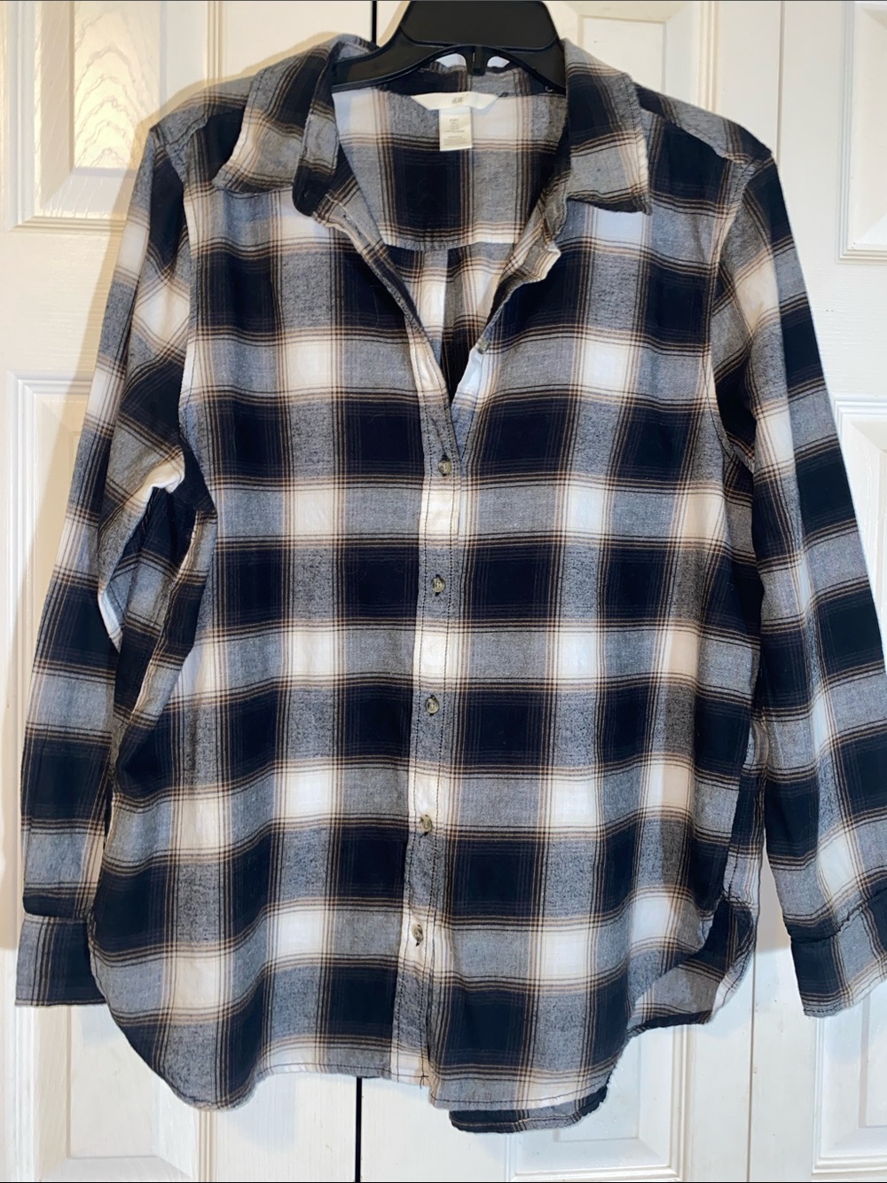 H&M Women’s Plaid Button-Up Shirt in Black, White & Brown